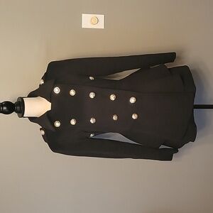 Womens Small Black Double Button Military Style Winter Jacket. EUC